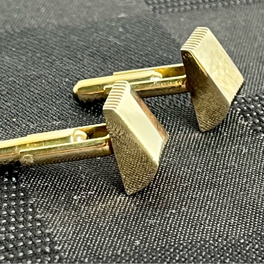 Vintage Gold Colored Rectangle Cuff Links Unique Shape